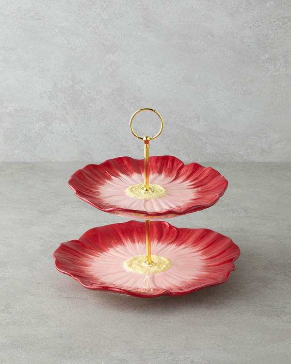 Flowerella Dolomite Katlı Servis 21+26 cm Kırmızı-Pembe - 4 Al 3 Öde