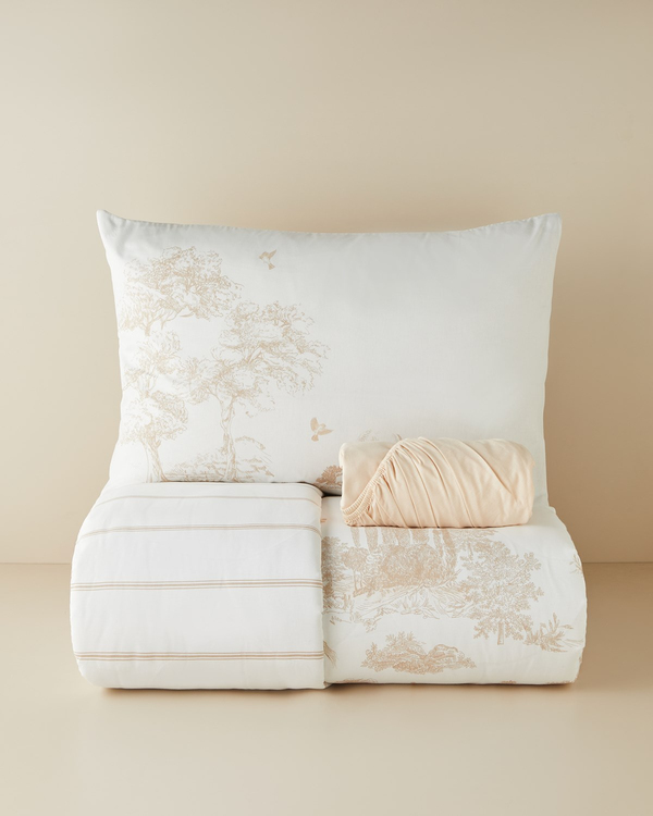 Garden Toile Pamuklu Tek Kişilik Çarşaflı Nevresim Takımı 160x220 cm Bej - İkinci Alımda Yarı Fiyatına - 2. Alımda %50 İndirim