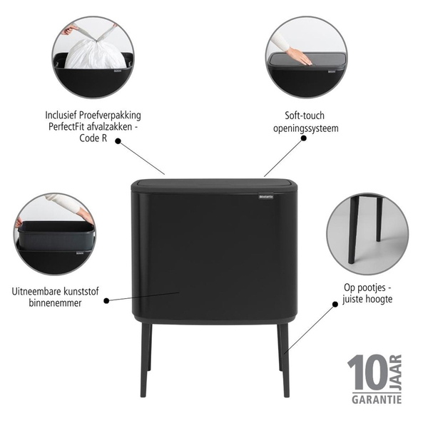 Brabantia Bo Matt Black Dokunmatik Çöp Kutusu 36 L 