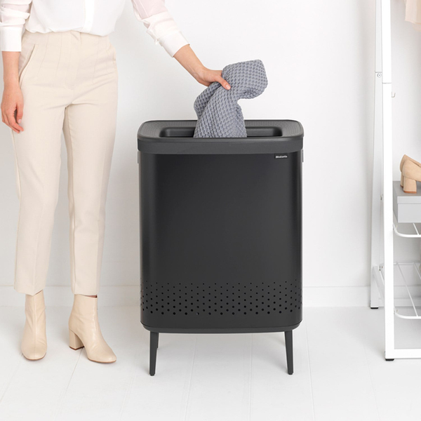 Brabantia Bo Matt Black Plastik Kapaklı Çamaşır Sepeti 2x45 L