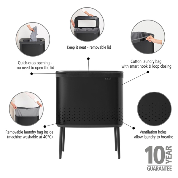Brabantia Bo Matt Black Plastik Kapaklı Çamaşır Sepeti 60 L (BRA 200526)