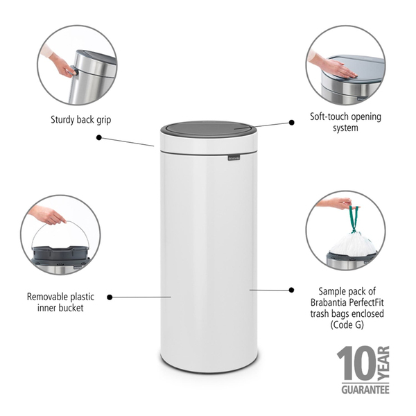 Brabantia White New Dokunmatik Çöp Kutusu 30 L