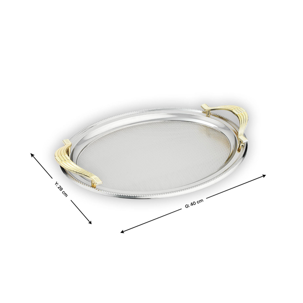 Schafer Ela 2 li Oval Çay Tepsisi-Platin01