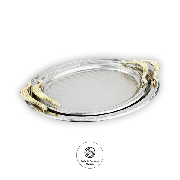 Schafer Ela 2 li Oval Çay Tepsisi-Platin01