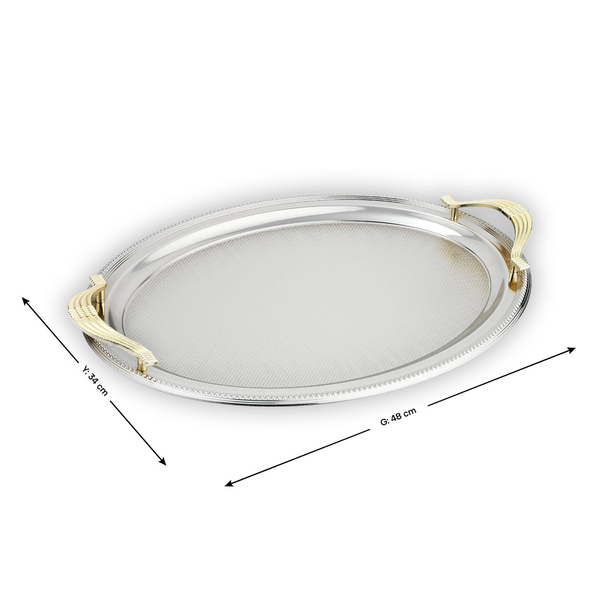 Schafer Ela 2 li Oval Çay Tepsisi-Platin01