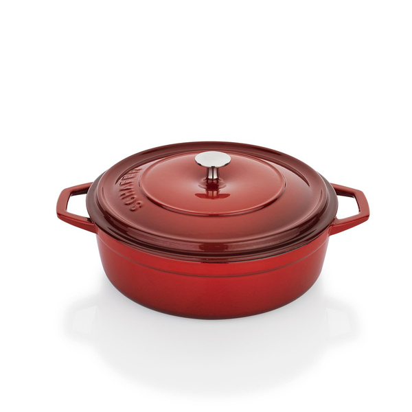 Schafer Guss Chef Döküm Basık Tencere 26Cm-2 Parça-Kırmızı