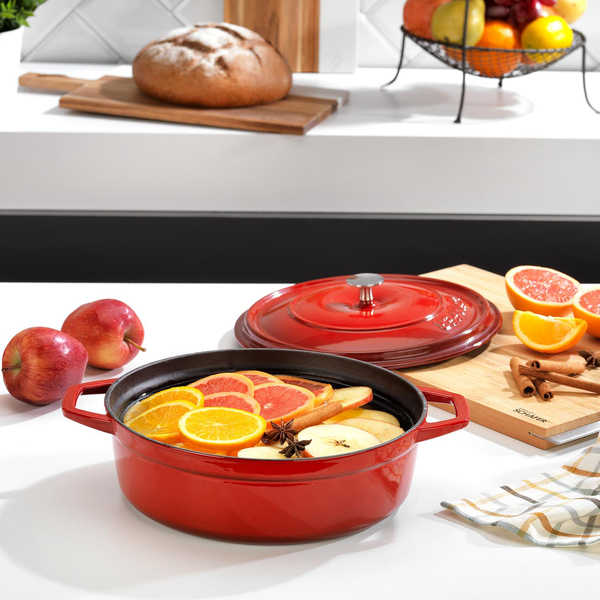 Schafer Guss Chef Döküm Basık Tencere 26Cm-2 Parça-Kırmızı