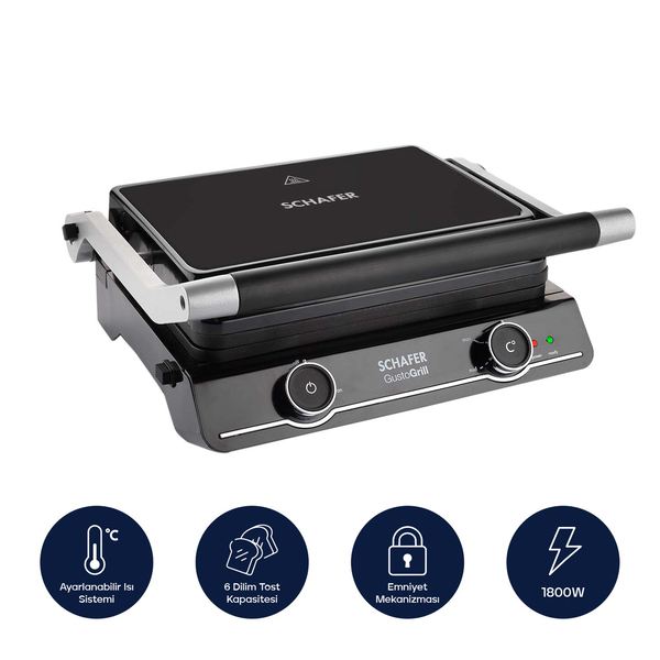 Schafer Gusto Grill Izgara Ve Tost Makinesi-Siyah
