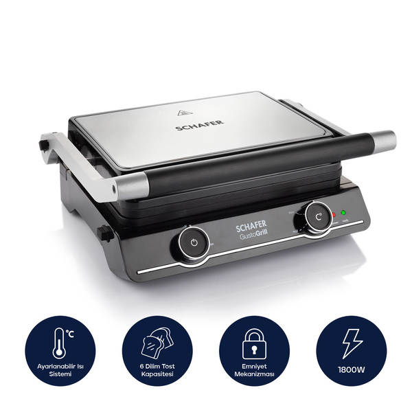 Schafer Gusto Grill Izgara Ve Tost Makinesi-Inox