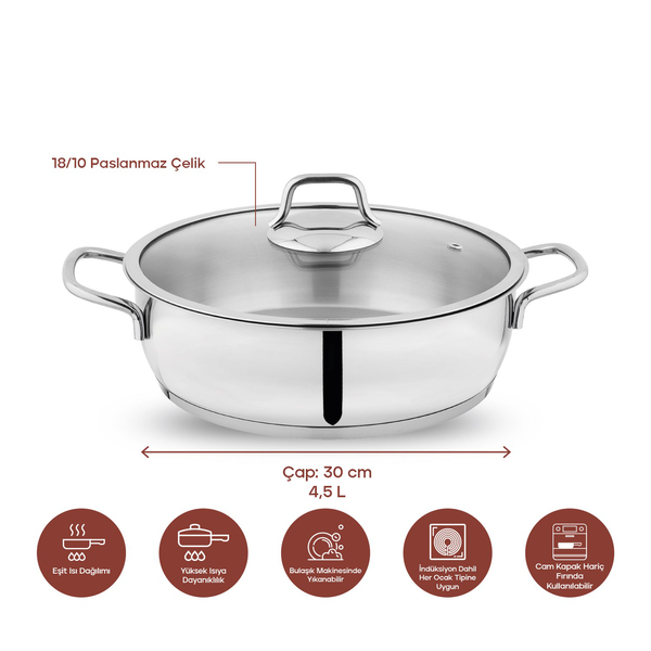 Schafer Held Çelik Basık Tencere 30 Cm-2 Parça-Inox