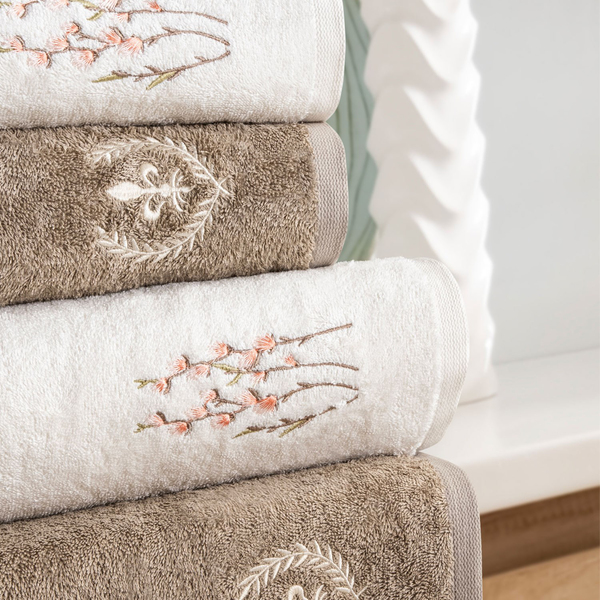 Schafer Home Diana Bambu Nakışlı Banyo Seti 6 Parça-Krem/Bej