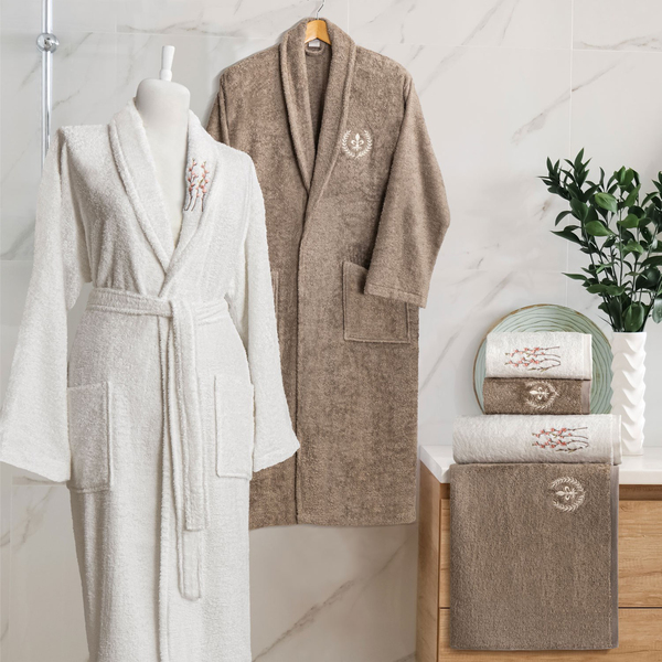Schafer Home Diana Bambu Nakışlı Banyo Seti 6 Parça-Krem/Bej