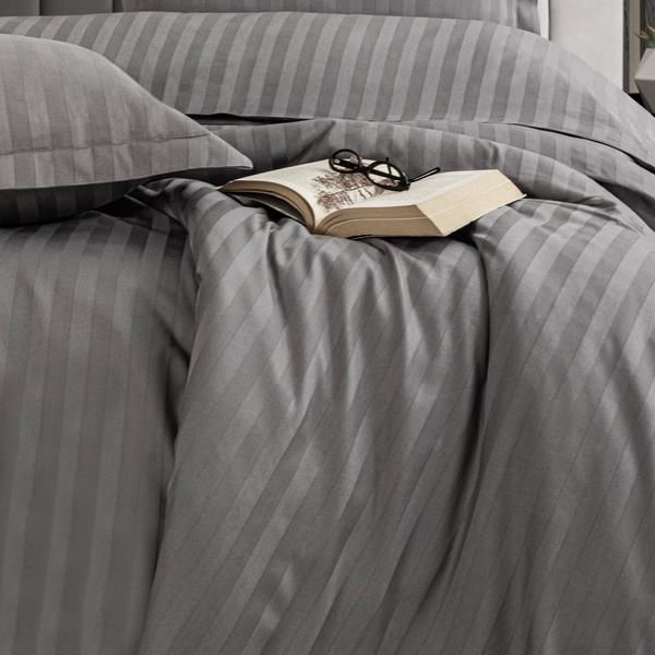 Schafer Home Jody Çift Kişilik 2 cm Çizgi Saten Nevresim Takımı 4 Parça-Gri