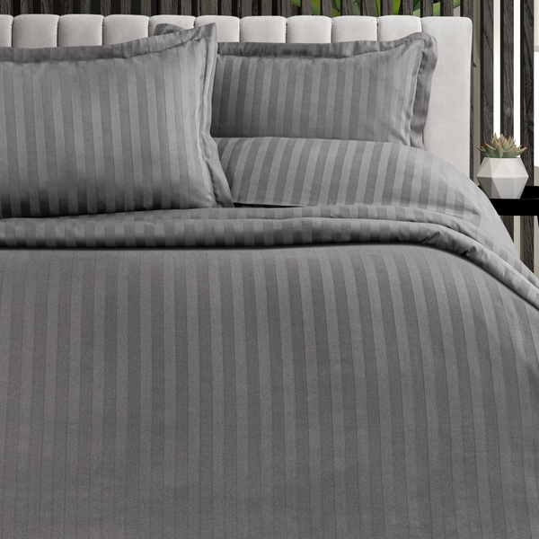 Schafer Home Jody Çift Kişilik 2 cm Çizgi Saten Nevresim Takımı 4 Parça-Gri