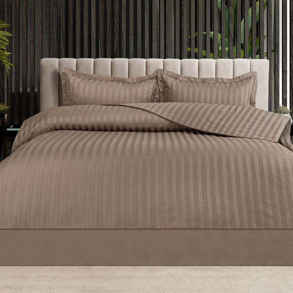 Schafer Home Jody Çift Kişilik 2 cm Çizgi Saten Nevresim Takımı 4 Parça-Kahverengi