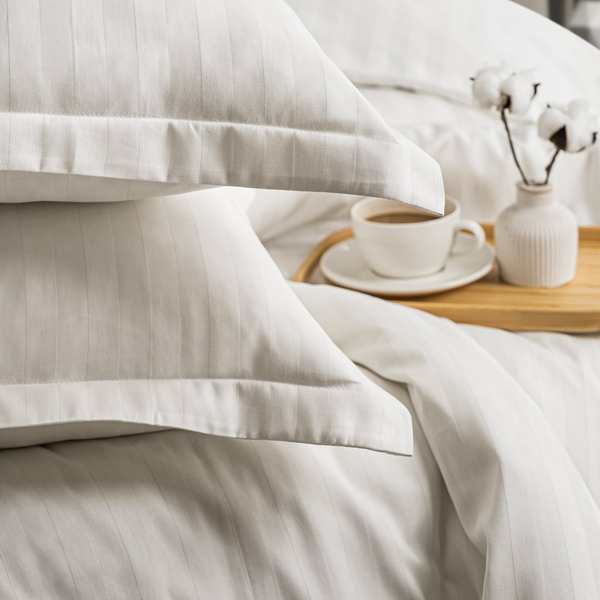 Schafer Home Jody Çift Kişilik 2 cm Çizgi Saten Nevresim Takımı 4 Parça-Beyaz