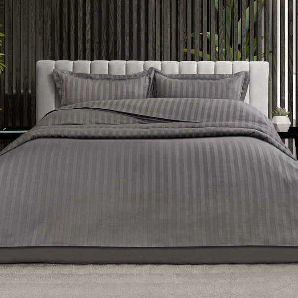 Schafer Home Jody Çift Kişilik 2 cm Çizgi Saten Nevresim Takımı 4 Parça-Gri