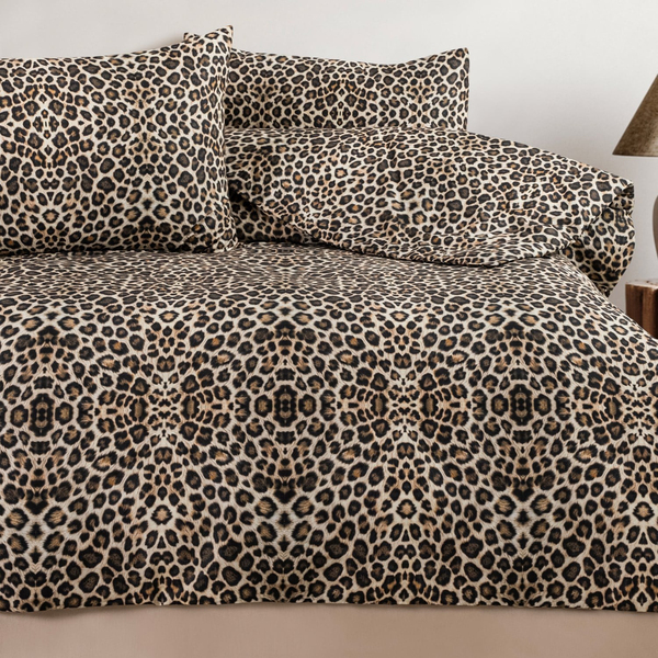 Schafer Home Leopard 3D Pamuk Çift Kişilik Nevresim Takımı 4 Parça