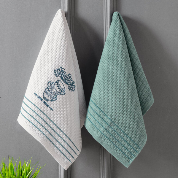 Schafer Home Nakışlı 2 li Kurulama Bezi 40x60 Cm-Beyaz/Yeşil