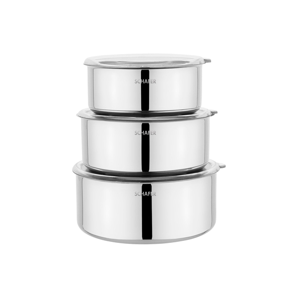 Schafer Practi XL 3 Lü Çelik Saklama Kabı (16/18/20 Cm) 6 Parça-Inox
