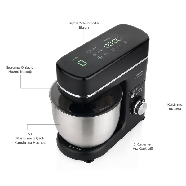 Schafer Prochef DigiMix Dijital Stand Mikser 5 L-Siyah