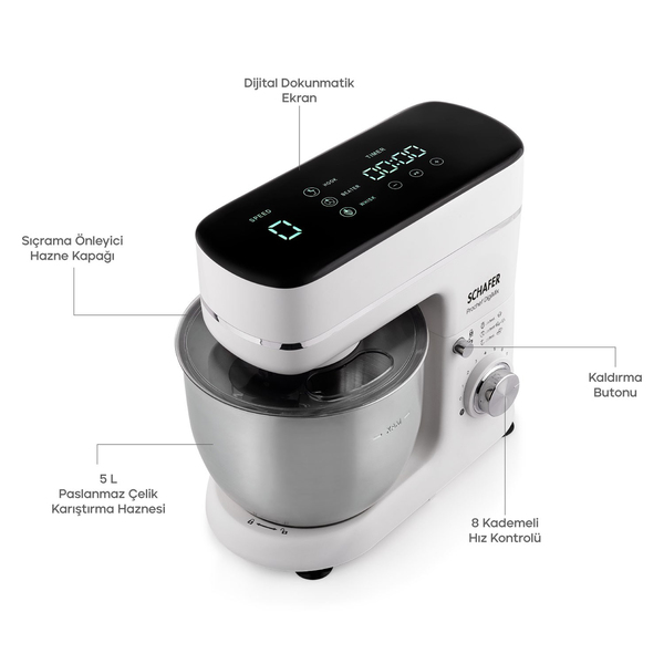 Schafer Prochef DigiMix Dijital Stand Mikser 5 L-Beyaz