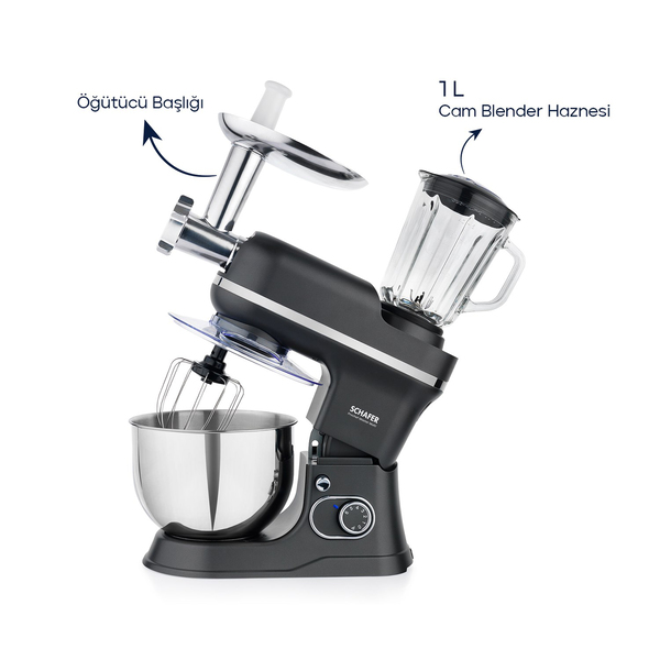 Schafer Prochef Master Multi Kıyma ve Sürahi Blender Aparatlı Stand Mikser 5 L-Spray Boyalı Antrasit