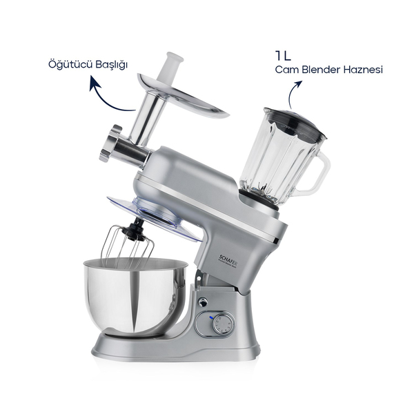 Schafer Prochef Master Multi Kıyma ve Sürahi Blender Aparatlı Stand Mikser 5 L- Gümüş