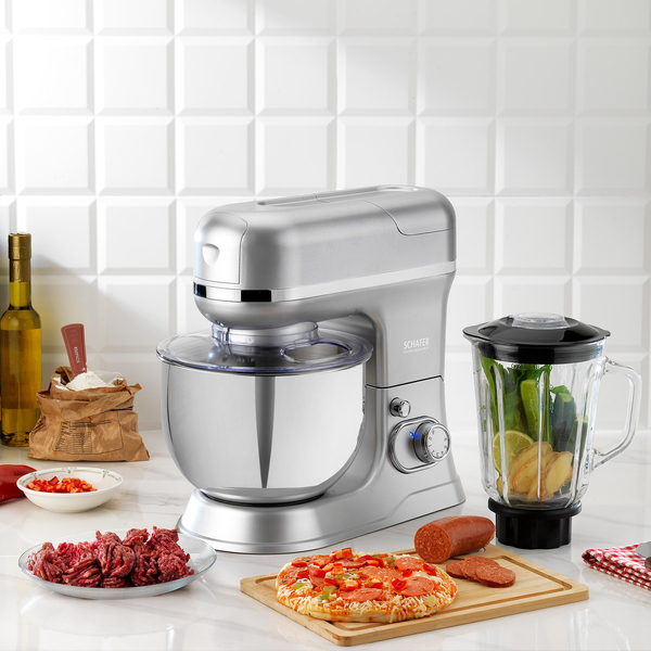 Schafer Prochef Master Multi Kıyma ve Sürahi Blender Aparatlı Stand Mikser 5 L- Gümüş