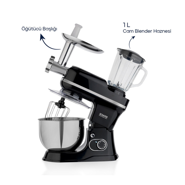 Schafer Prochef Master Multi Kıyma ve Sürahi Blender Aparatlı Stand Mikser 5 L-Siyah