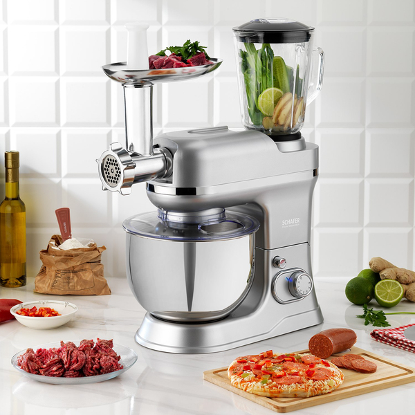 Schafer Prochef Master Multi Kıyma ve Sürahi Blender Aparatlı Stand Mikser 5 L- Gümüş