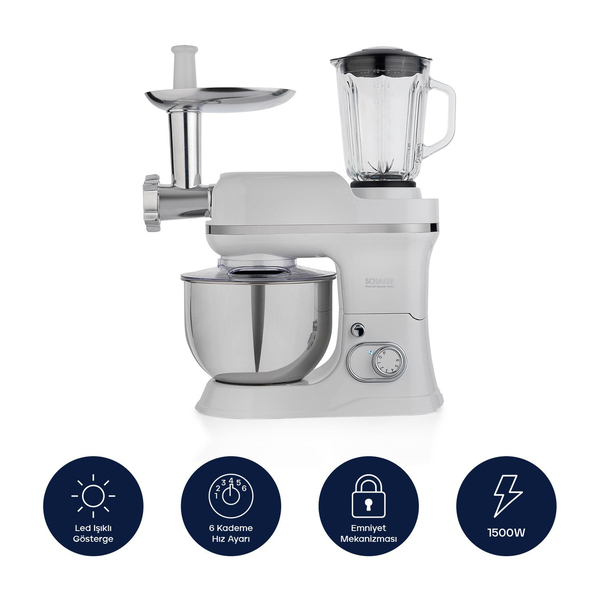 Schafer Prochef Master Multi Kıyma ve Sürahi Blender Aparatlı Stand Mikser 5 L-Beyaz