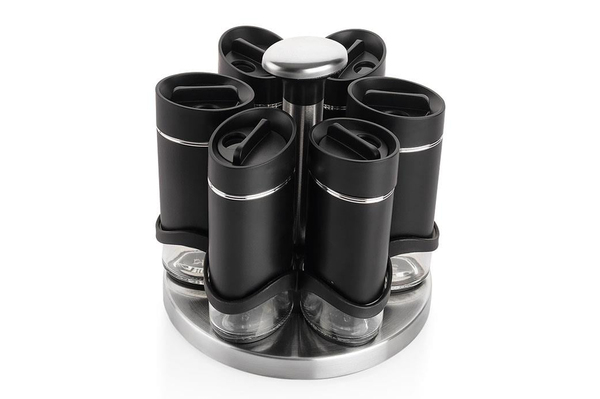 Schafer Silver Touch Döner Standlı Baharat Takımı 7 Parça-Siyah