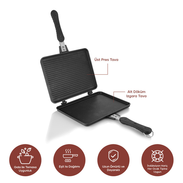 Schafer Tastemake XL Döküm Ocak Üstü Tost Izgara 20x26 Cm-2 Parça