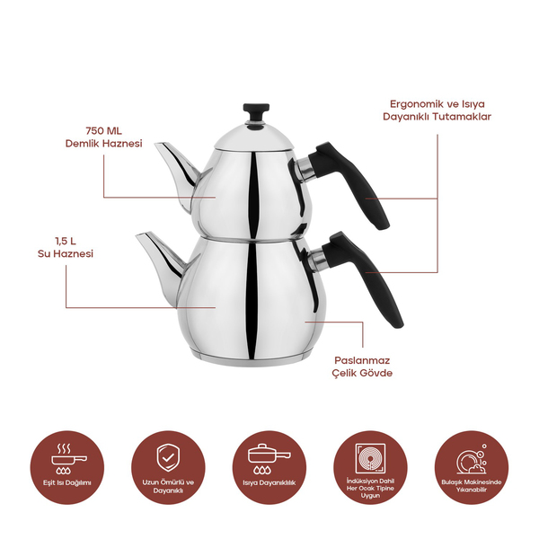 Schafer Tea Chef Küçük Boy Çaydanlık Takımı 4 Parça-Siyah