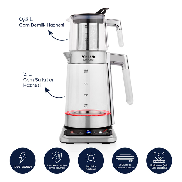 Schafer TeaNest Dijital Cam Çay Makinesi-Inox
