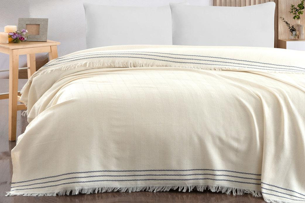 Schafer Home Rena Çift Kişilik Pike 200x230-Ekru/İndigo