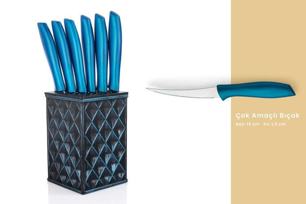 Schafer Quick Chef Standlı Bıçak Seti 7 Parça-Mavi02