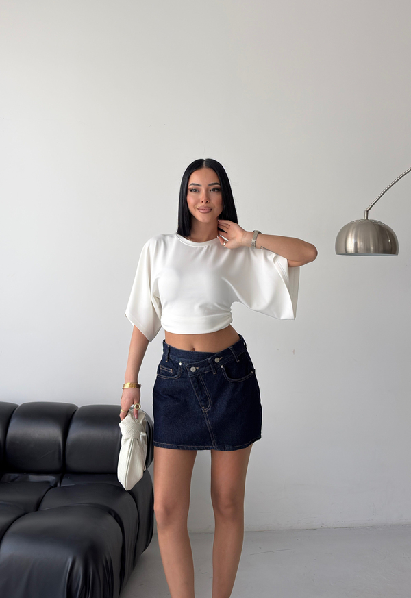 Asimetrik Denim Mini Lacivert Etek