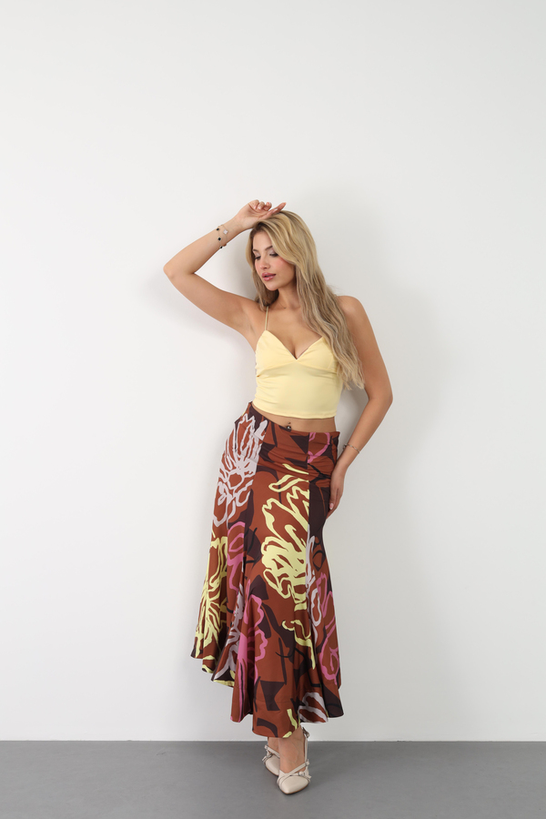 Desenli Asimetrik Etek