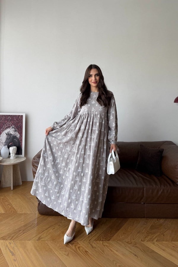 Alize Model Desenli Elbise Gri