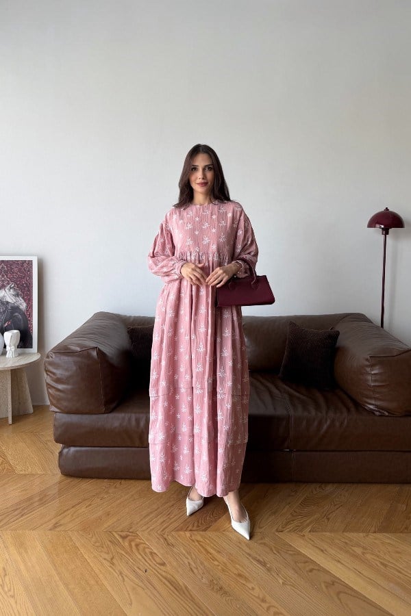 Alize Model Desenli Elbise Pembe