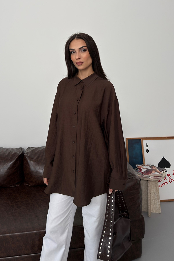 Asel Oversize Gömlek Kahverengi