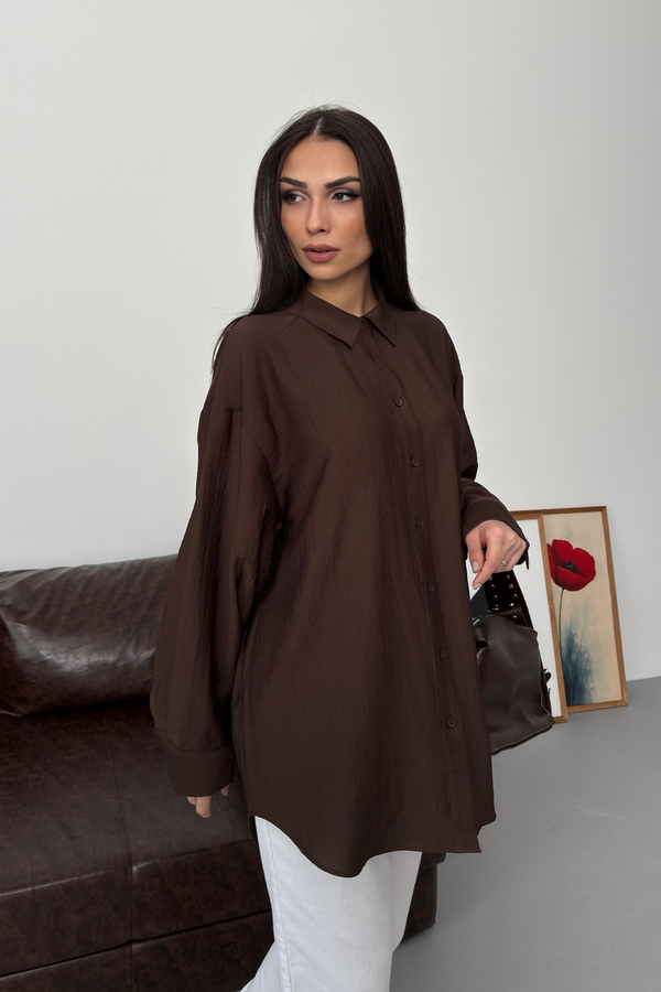 Asel Oversize Gömlek Kahverengi