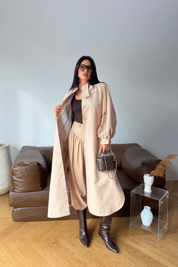 Balon Kol Oversize Trençkot Camel