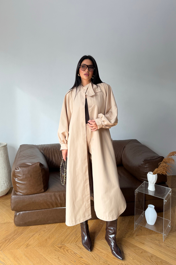 Balon Kol Oversize Trençkot Camel