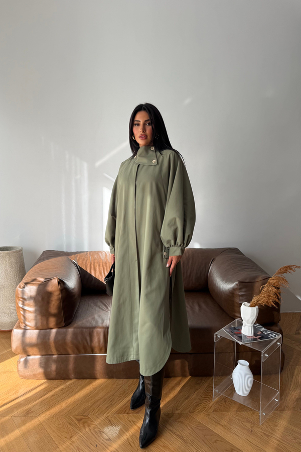 Balon Kol Oversize Trençkot Haki