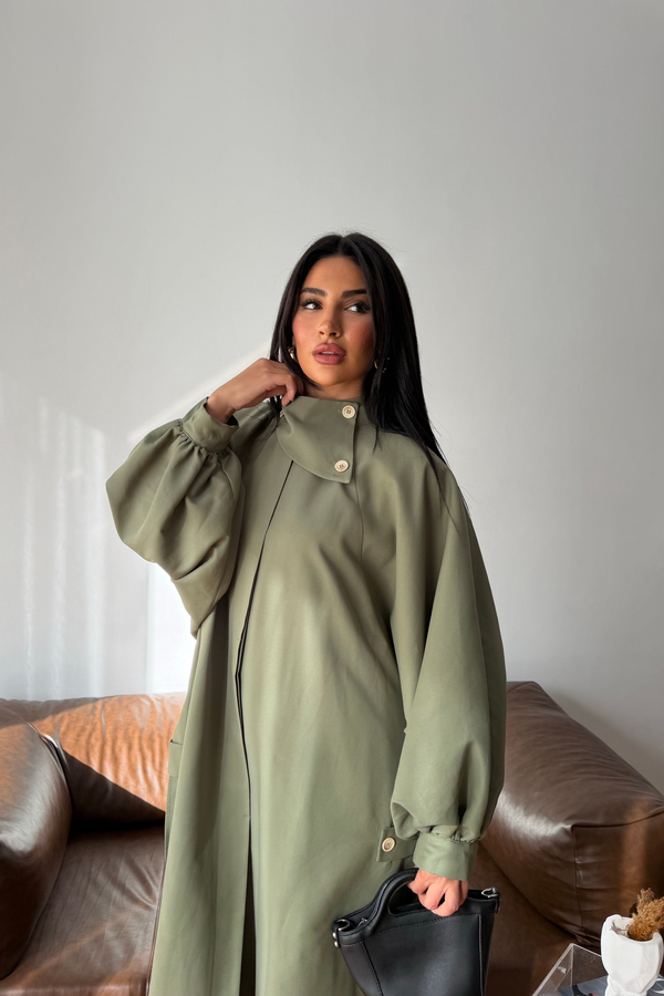 Balon Kol Oversize Trençkot Haki