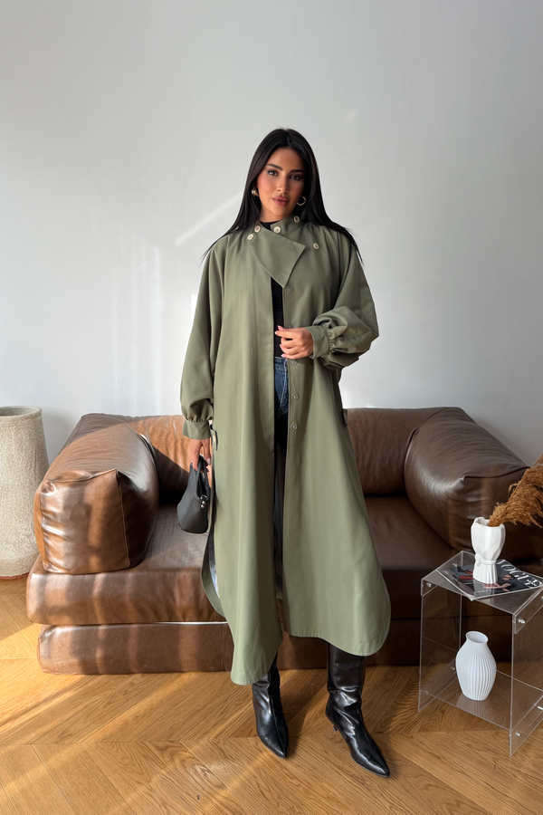 Balon Kol Oversize Trençkot Haki