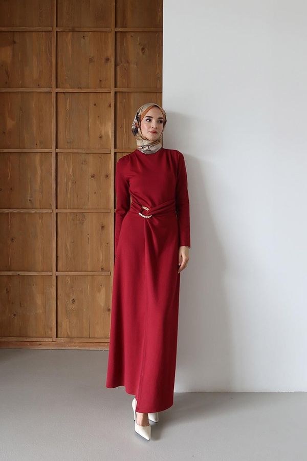 Emma Toka Detaylı Elbise Bordo